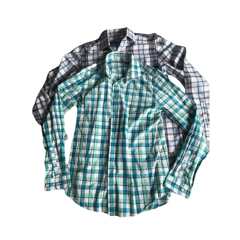 Express Dress Shirts (2) Men's M 15-15.5‎ Multicolor Plaid Fitted Long Sleeve